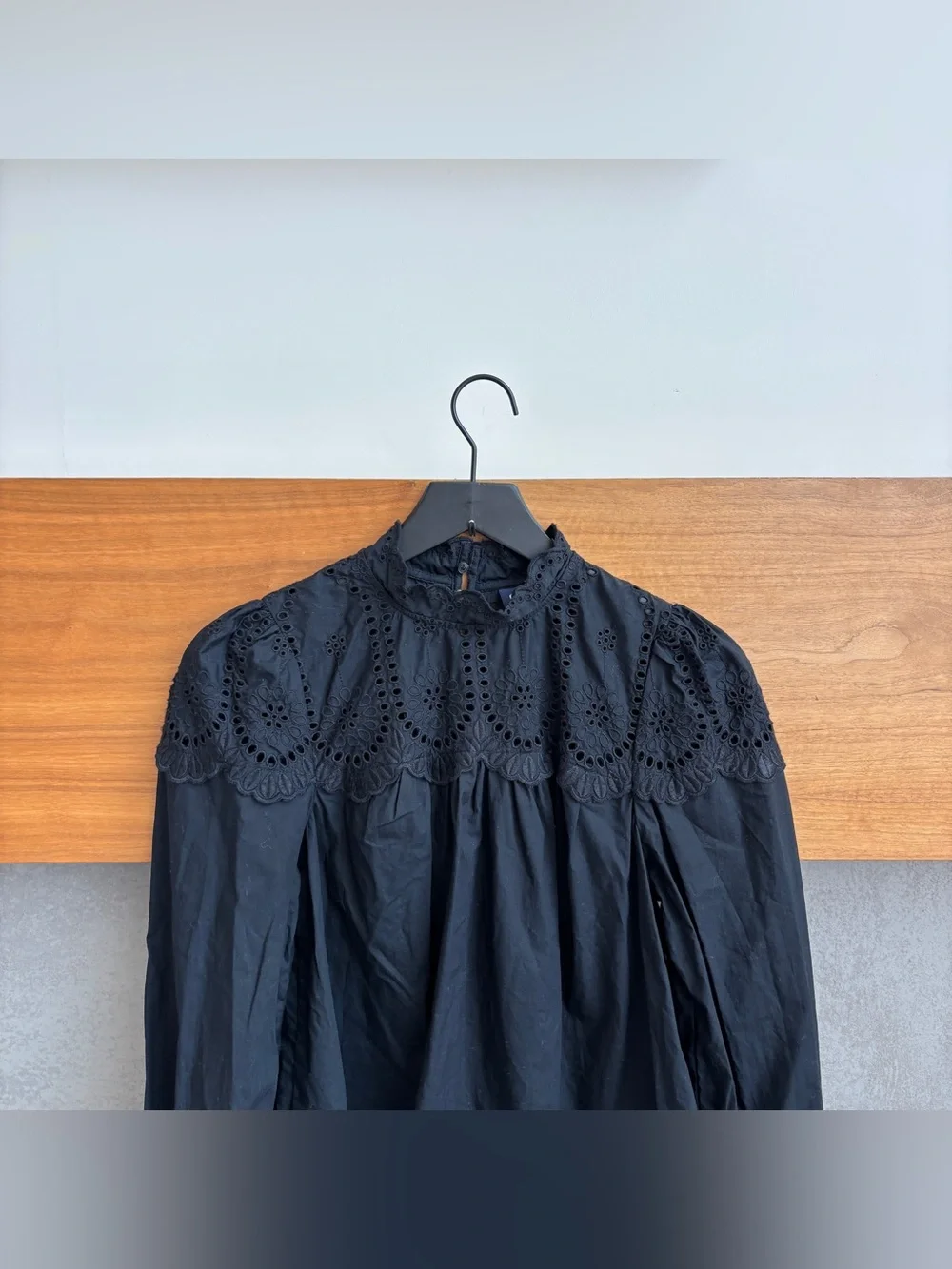 GAP Eyelet Mockneck Shirt In Black, Size XS